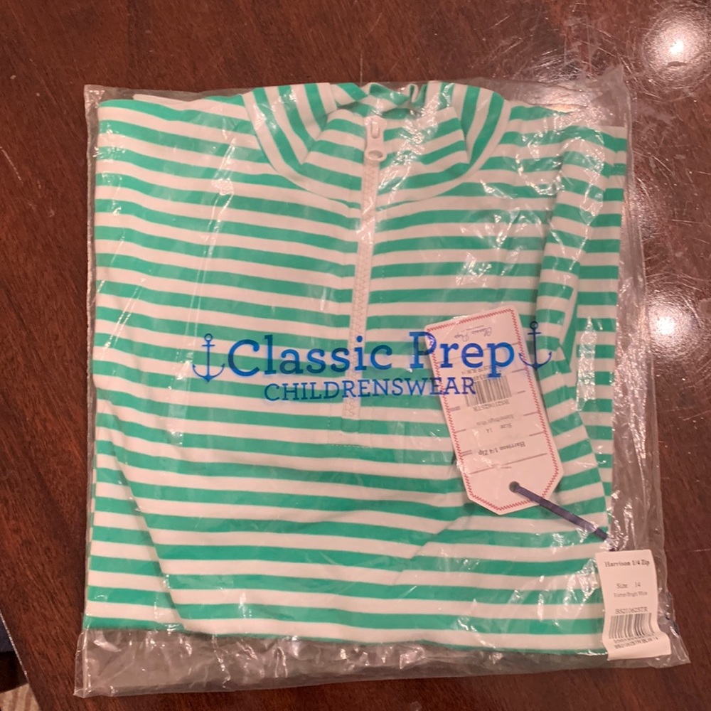Boys green and white stripe quarter-zip